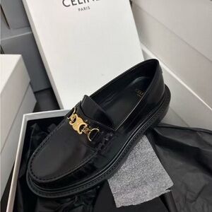 Celine Black Loafers with Gold Detail
